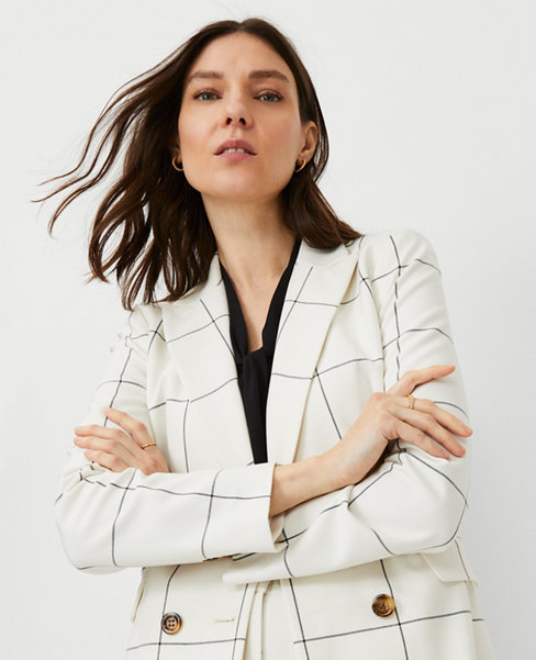 Ann Taylor The Petite Fitted Double Breasted Blazer Windowpane
