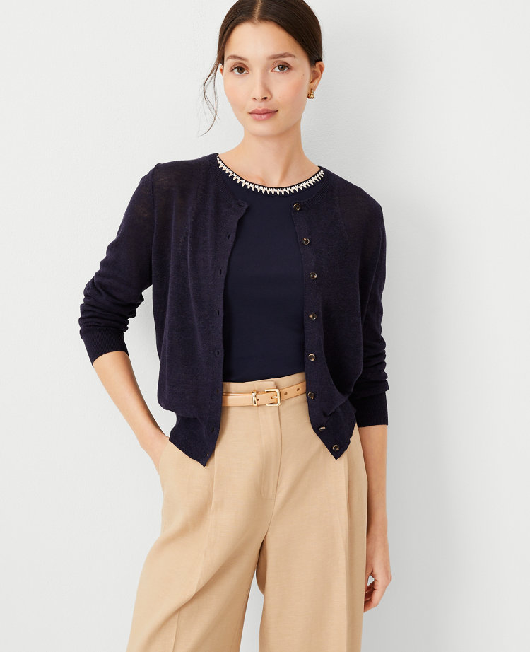 Linen Blend Cropped Ann Cardigan