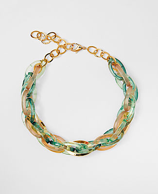 Ann Taylor Italian Collection Acetate Link Statement Necklace In Pure Seafoam
