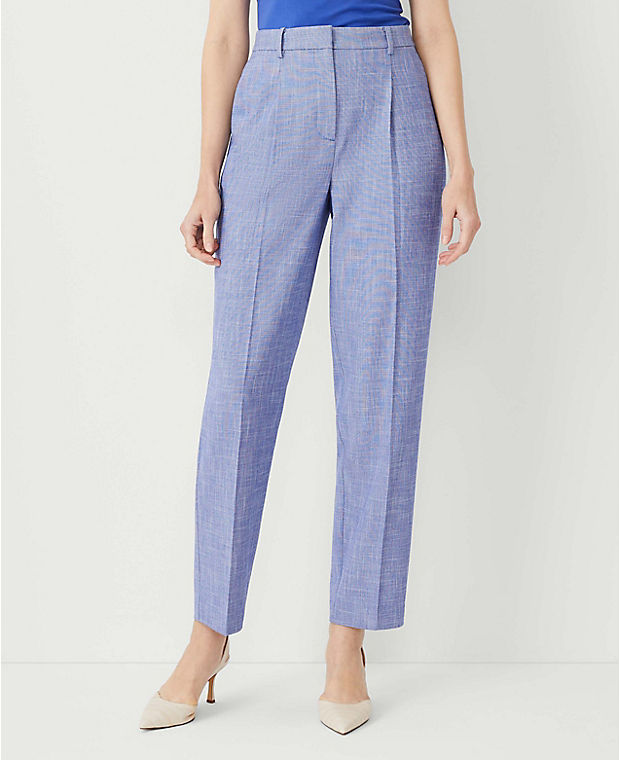 The High Rise Pleated Taper Pant in Cross Weave