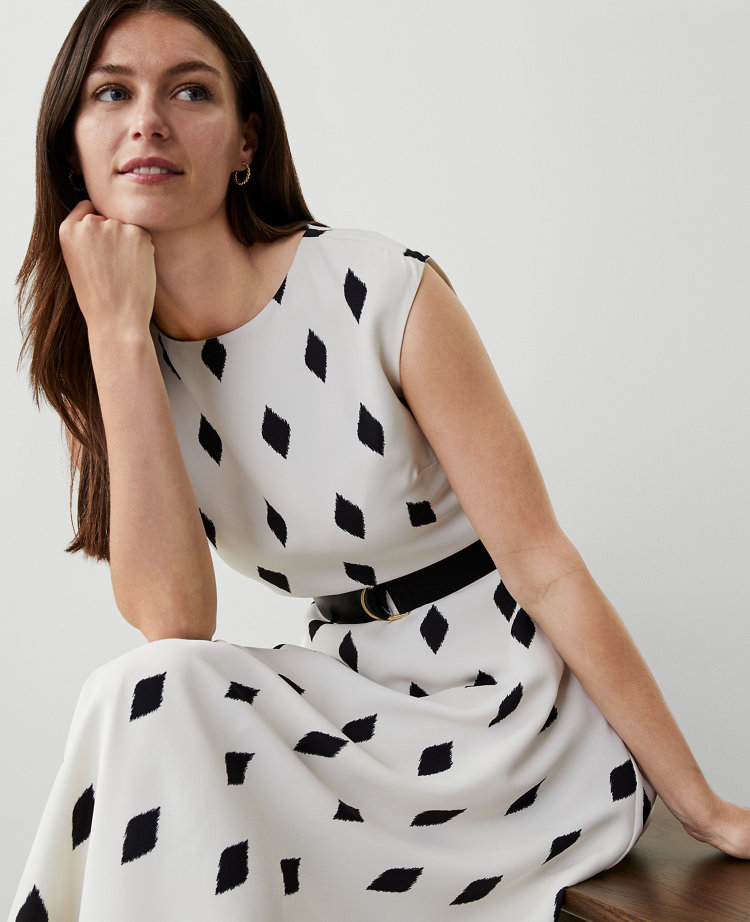 Geo Boatneck Flare Midi Dress