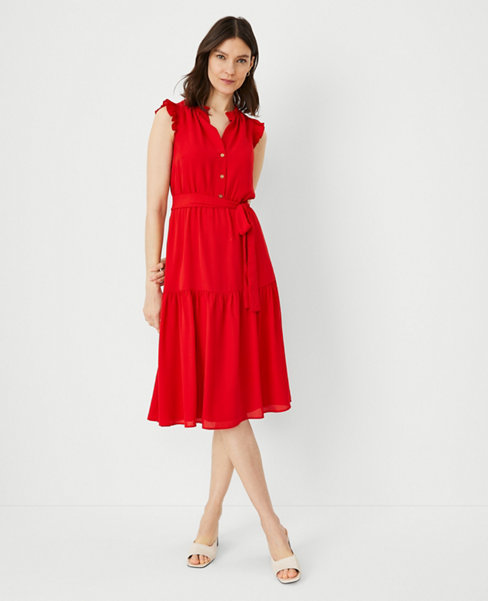 Ann Taylor Petite Ruffle Belted Flare Dress