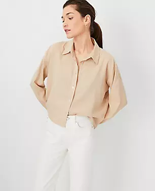 AT Weekend Linen Blend Cropped Shirt carousel Product Image 2