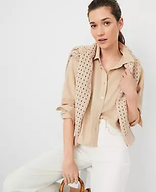 AT Weekend Linen Blend Cropped Shirt carousel Product Image 1