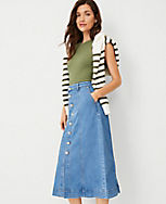 AT Weekend Denim Shank Front Boot Skirt in Luxe Medium Wash carousel Product Image 1