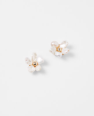 Ann Taylor Freshwater Pearl Floral Stud Earrings In Ivory