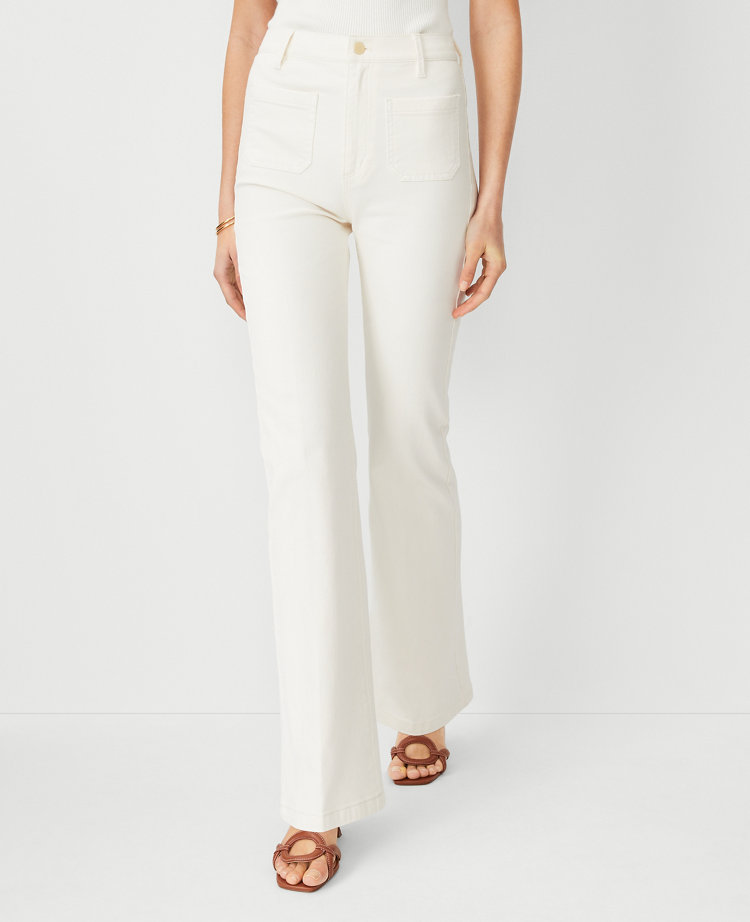 Petite High Rise Patch Pocket Flare Jeans in Ivory