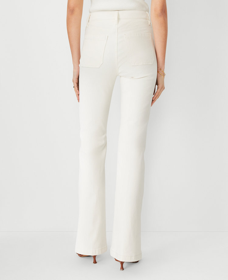 Ann Taylor Petite High Rise Patch Pocket Flare Jeans Ivory Women's