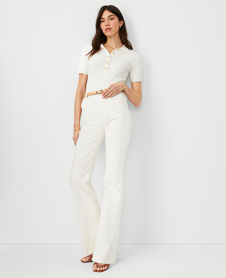 Petite High Rise Patch Pocket Flare Jeans in Ivory