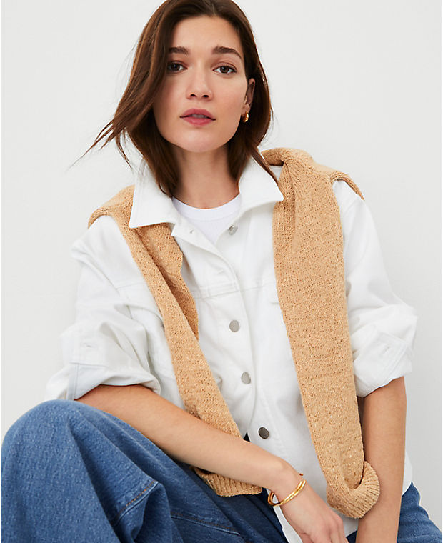 Petite AT Weekend Relaxed Denim Trucker Jacket in White
