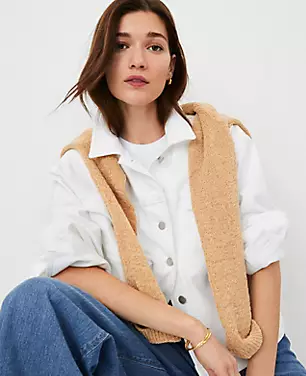 Petite AT Weekend Relaxed Denim Trucker Jacket in White carousel Product Image 4