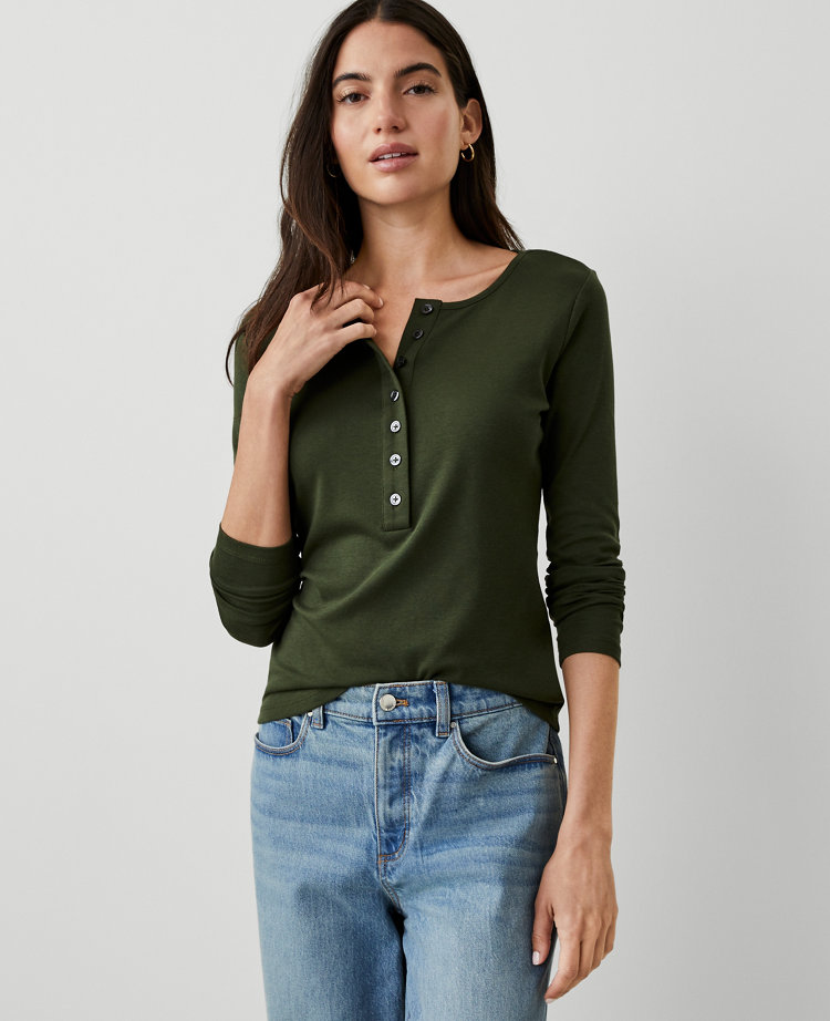 Ann Taylor AT Weekend Pima Cotton Button Top