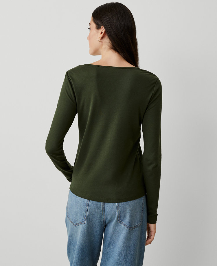 Ann Taylor AT Weekend Pima Cotton Henley Hunters Green Women's