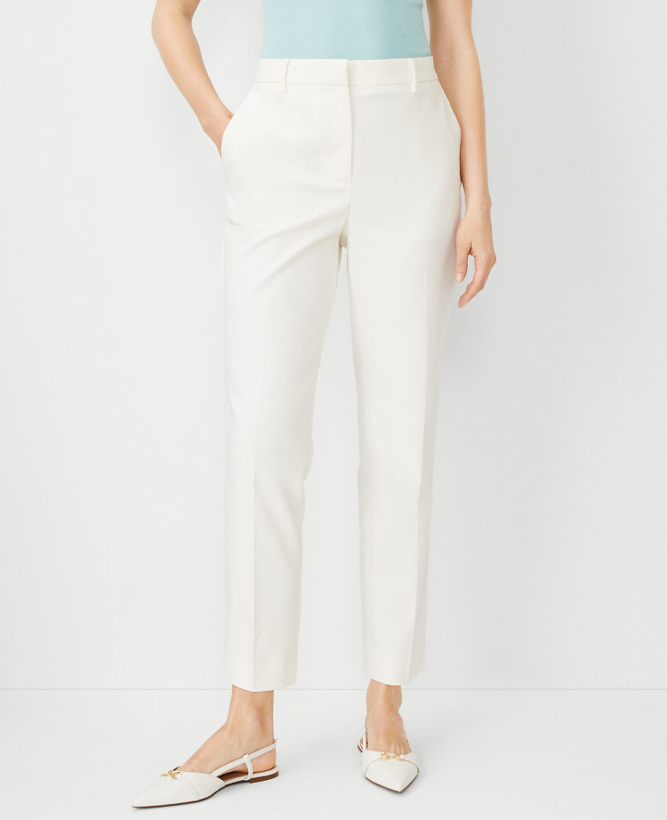 Ann Taylor The High Rise Eva Ankle Pant Stretch Cotton Winter White Women's