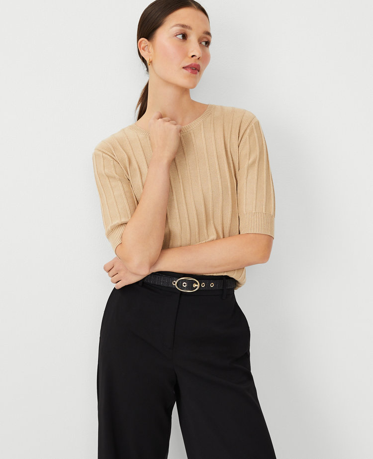 Ann Taylor Wide Ribbed Elbow Sleeve Sweater Tee