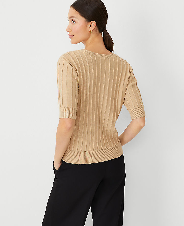 Wide Ribbed Elbow Sleeve Sweater Tee