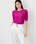 Wide Ribbed Elbow Sleeve Sweater Tee carousel Product Image 1