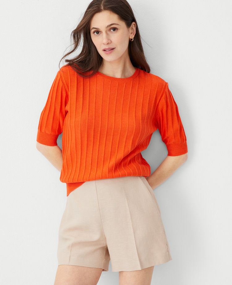 Wide Ribbed Elbow Sleeve Sweater Tee