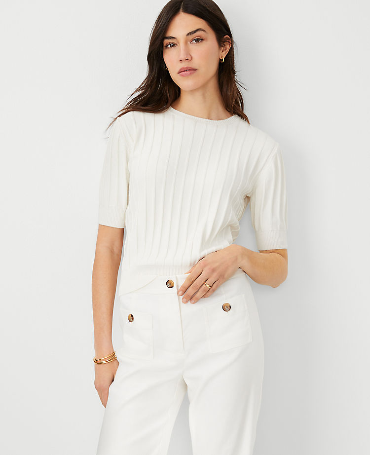 Wide Ribbed Elbow Sleeve Sweater Tee