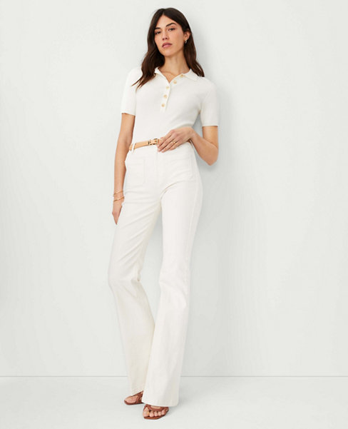 High Rise Patch Pocket Flare Jeans in Ivory