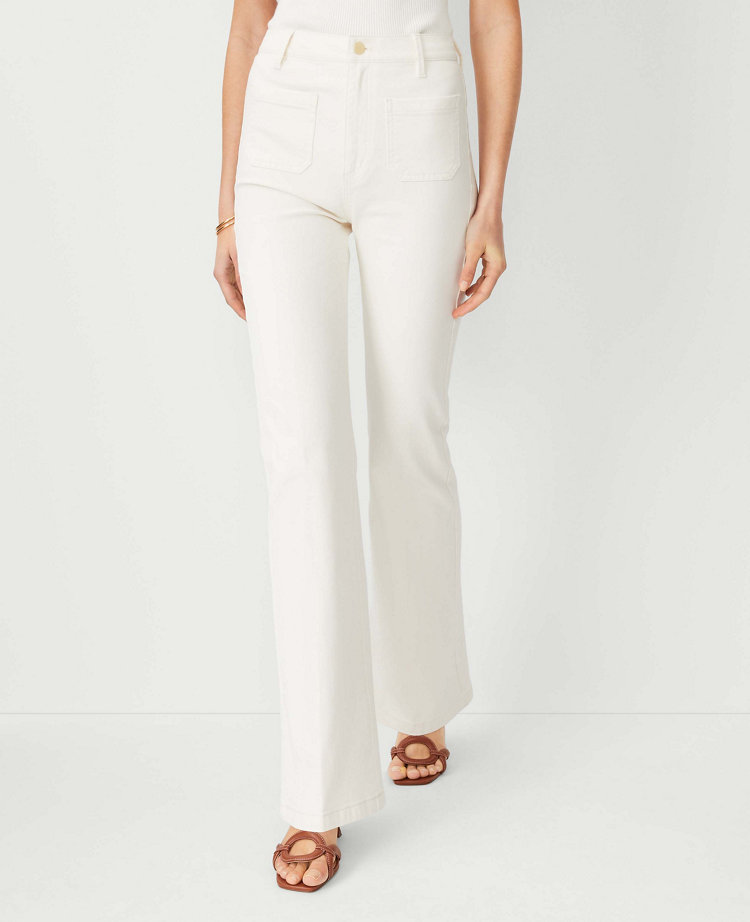 High Rise Patch Pocket Flare Jeans in Ivory