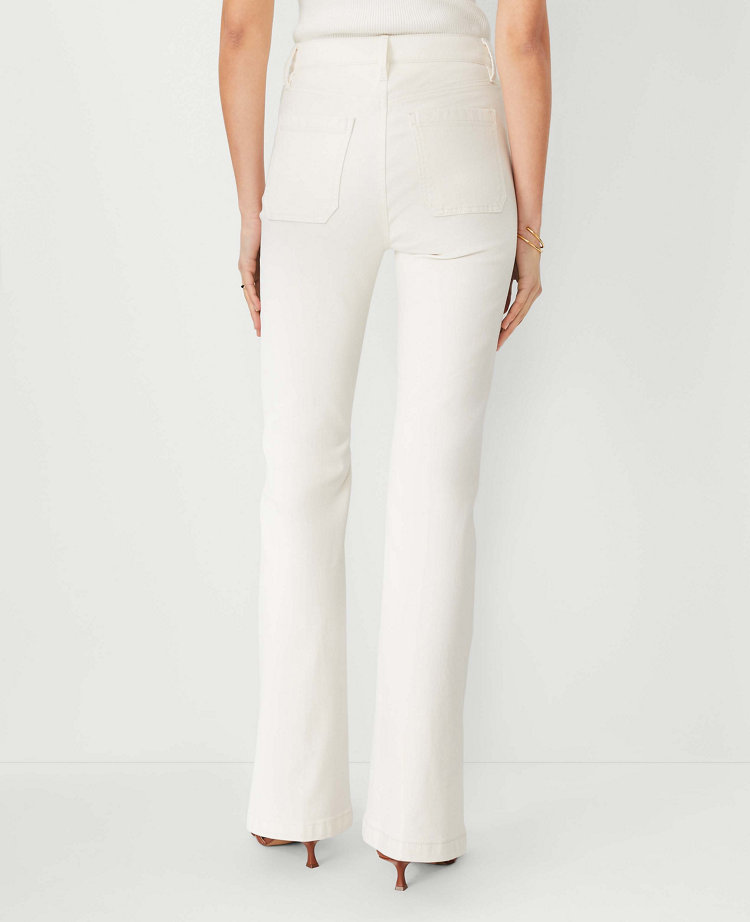 High Rise Patch Pocket Flare Jeans in Ivory