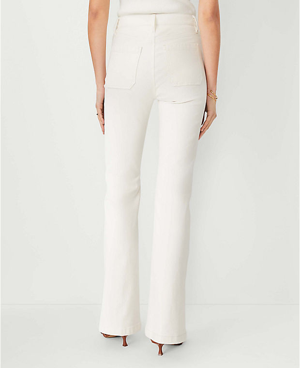 High Rise Patch Pocket Flare Jeans in Ivory