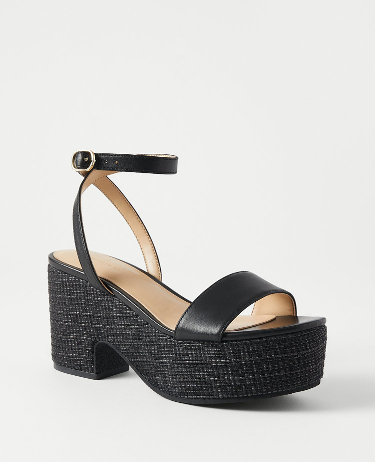 Straw Platform Ankle Strap Sandals