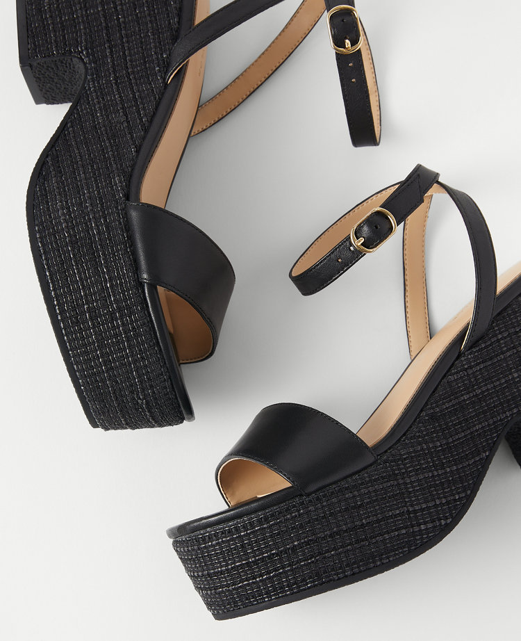 Straw Platform Ankle Strap Sandals