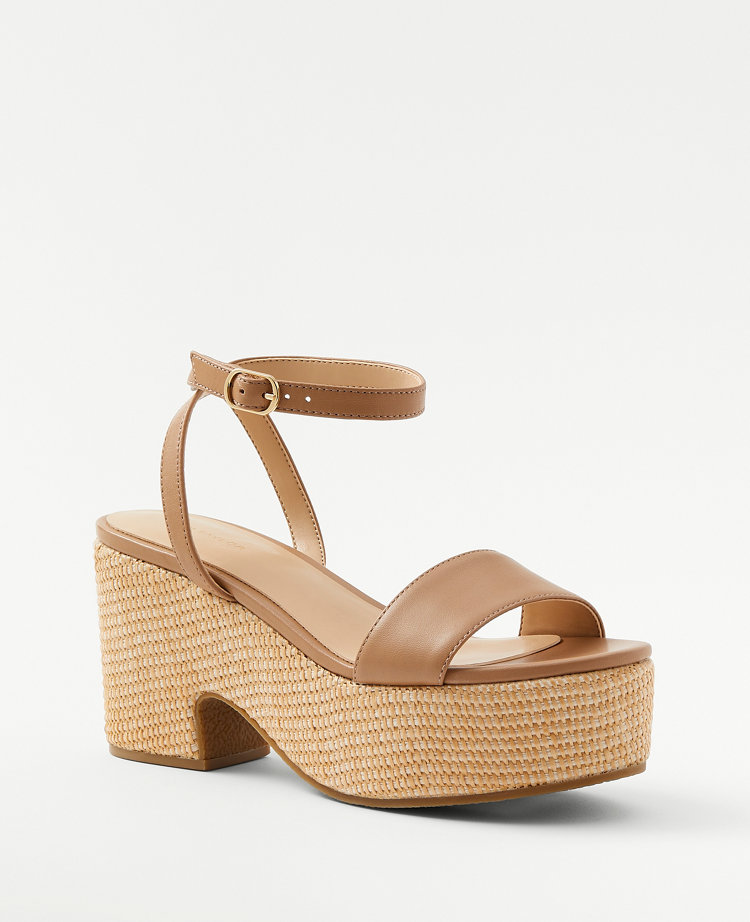 Straw Platform Ankle Strap Sandals