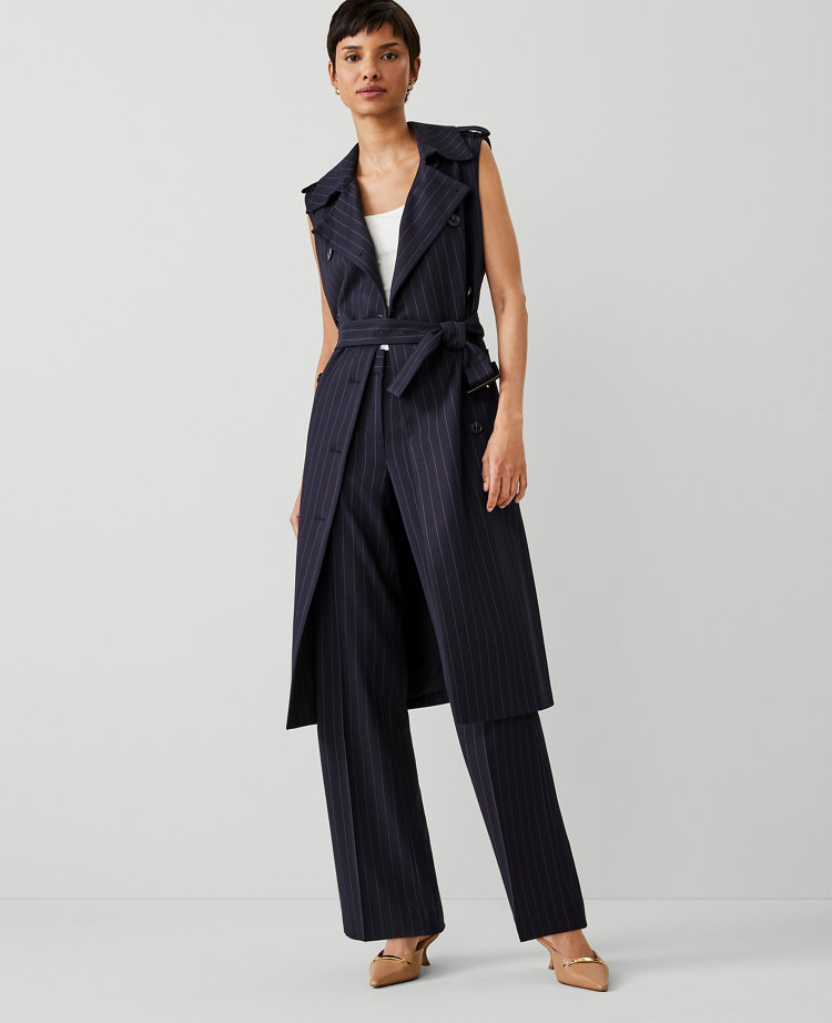 Ann Taylor Pinstripe Belted Trench Vest