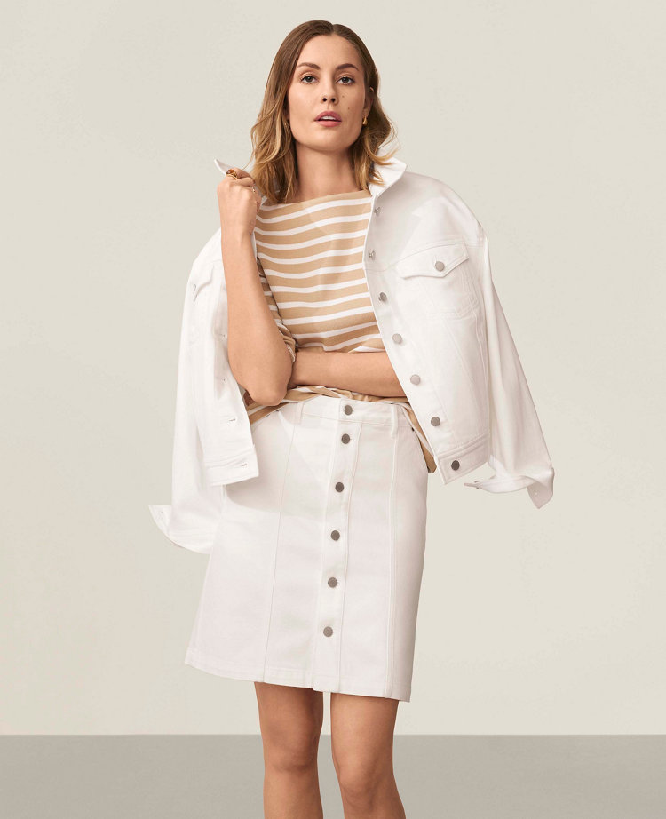 Ann Taylor AT Weekend Denim Skirt White