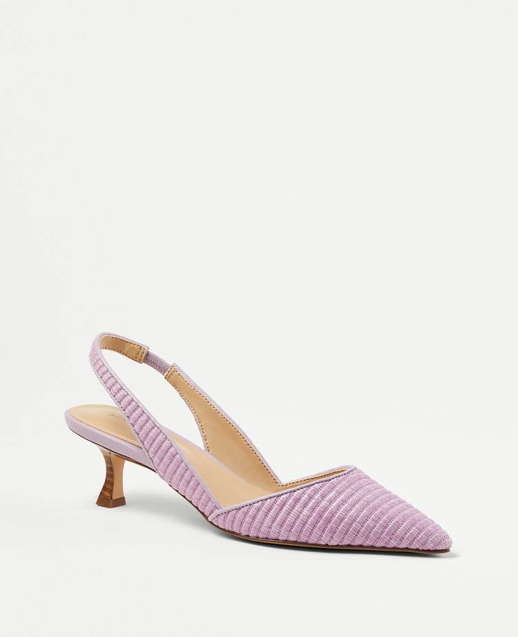 Ann Taylor Straw Slingback Kitten Heel Pumps