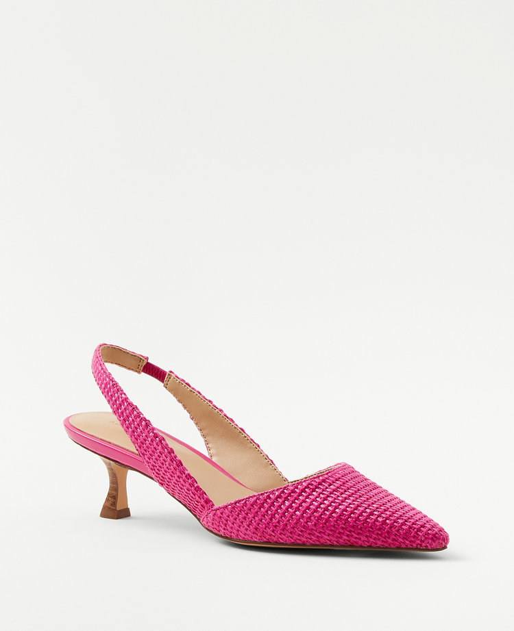 Straw Slingback Kitten Heel Pumps