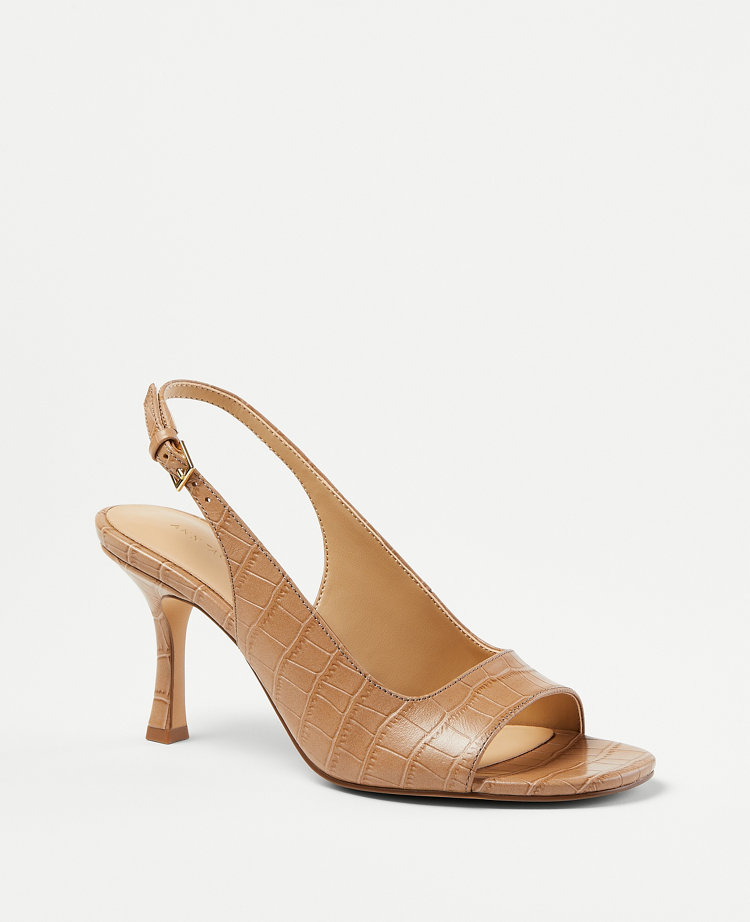 Ann Taylor Embossed Square Toe Slingback Sandals Women's