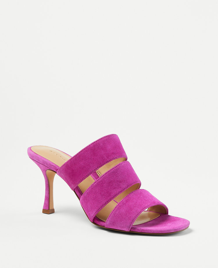 Ann Taylor Suede Three Strap Sandals Magenta Shadow Women's