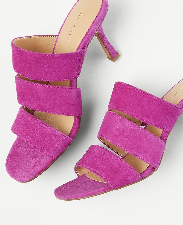 Ann Taylor Suede Three Strap Sandals Magenta Shadow Women's