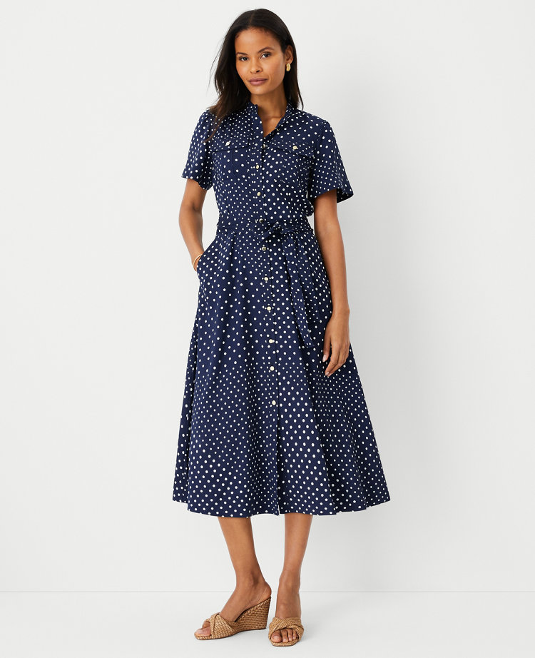 Dotted Patchwork Pocket Shirtdress