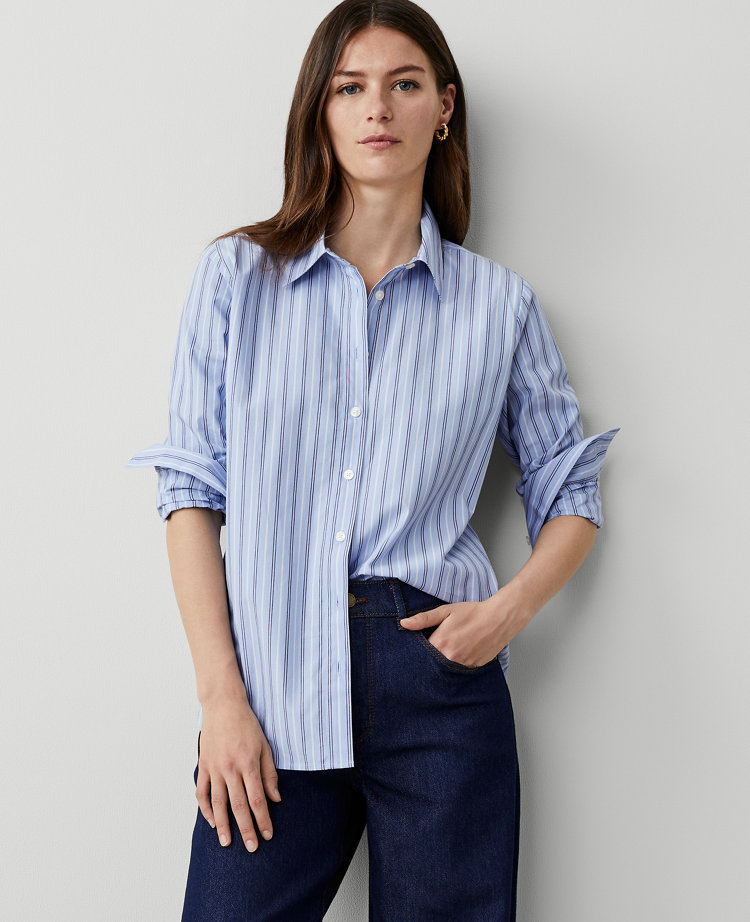 Ann Taylor Striped Cotton Perfect Shirt