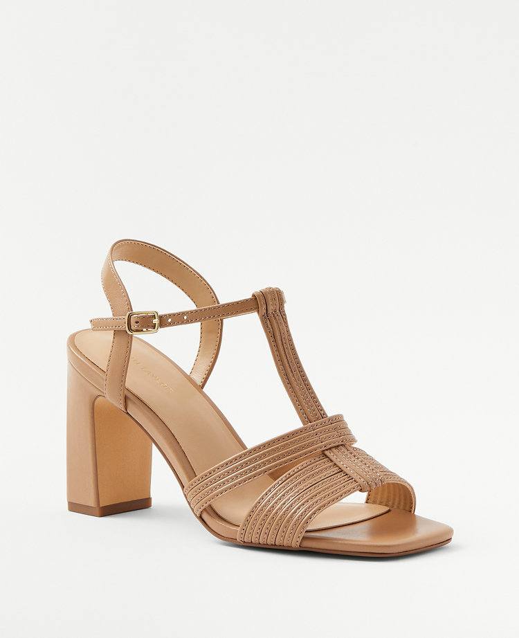 Ann Taylor Leather Strappy High Block Heel Sandals Women's