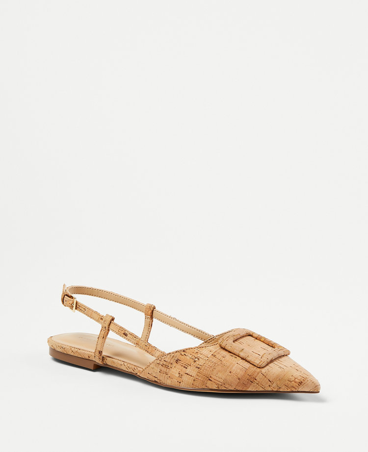 Cork Covered Buckle Slingback Flats