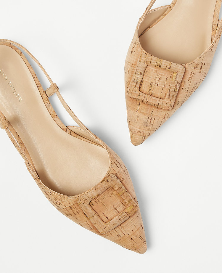 Cork Covered Buckle Slingback Flats