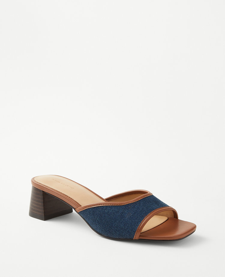 Ann Taylor AT Weekend Denim Single Strap Block Heel Sandals