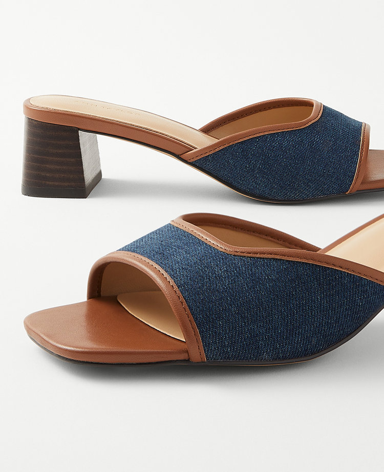 AT Weekend Denim Single Strap Block Heel Sandals