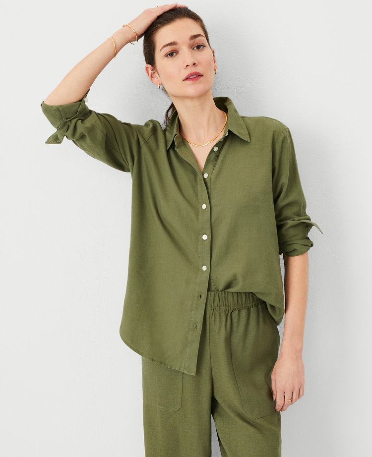 Ann Taylor AT Weekend Relaxed Linen Blend Shirt Women's