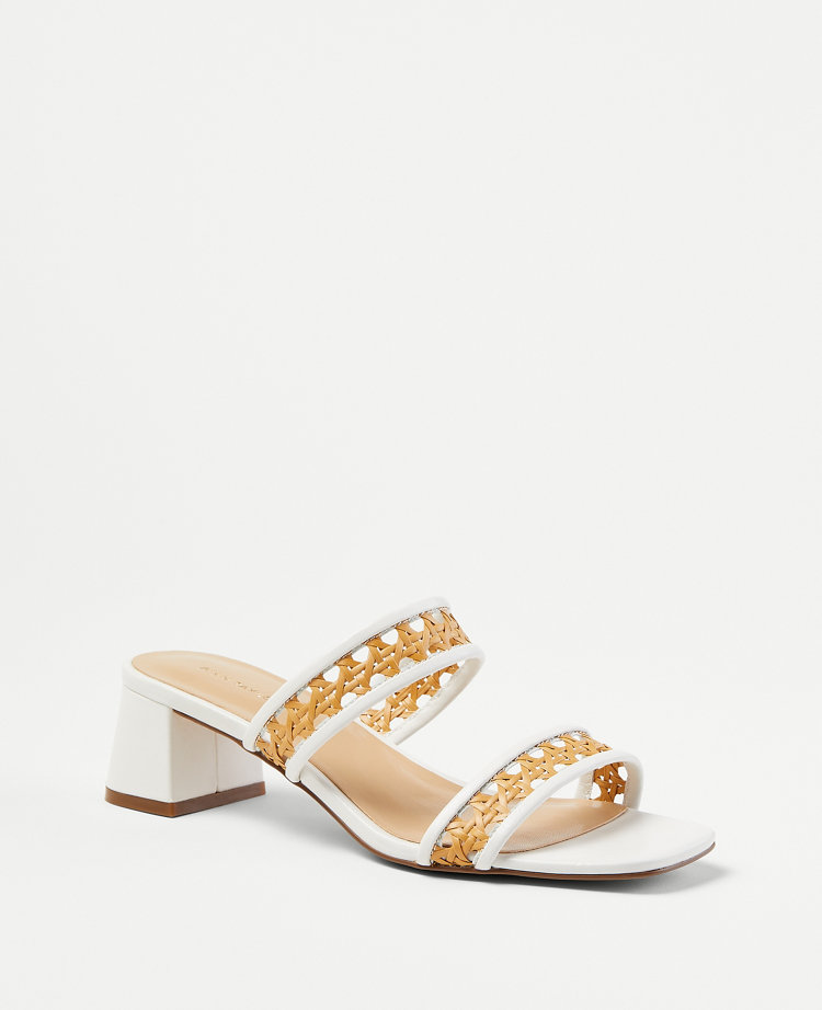 Straw Two Strap Block Heel Sandals