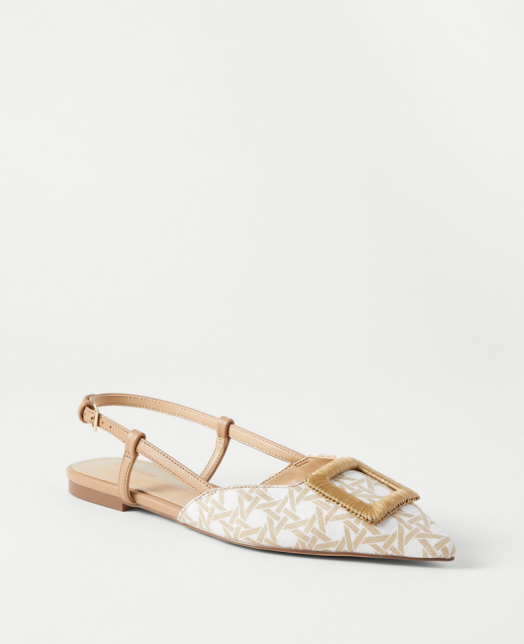 Ann Taylor Covered Buckle Slingback Flats White Women's