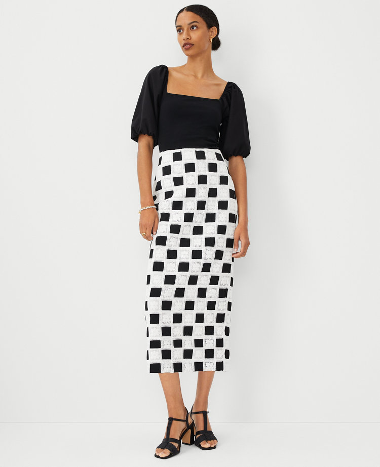 Petite Patchwork Crochet Midi Pencil Skirt