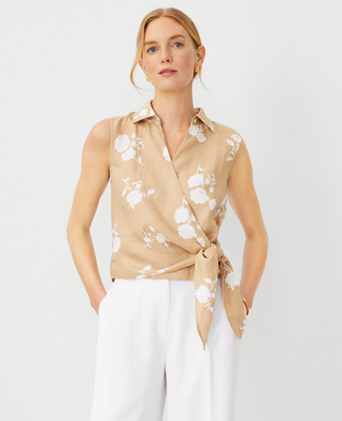 Ann Taylor Floral Linen Side Tie Top