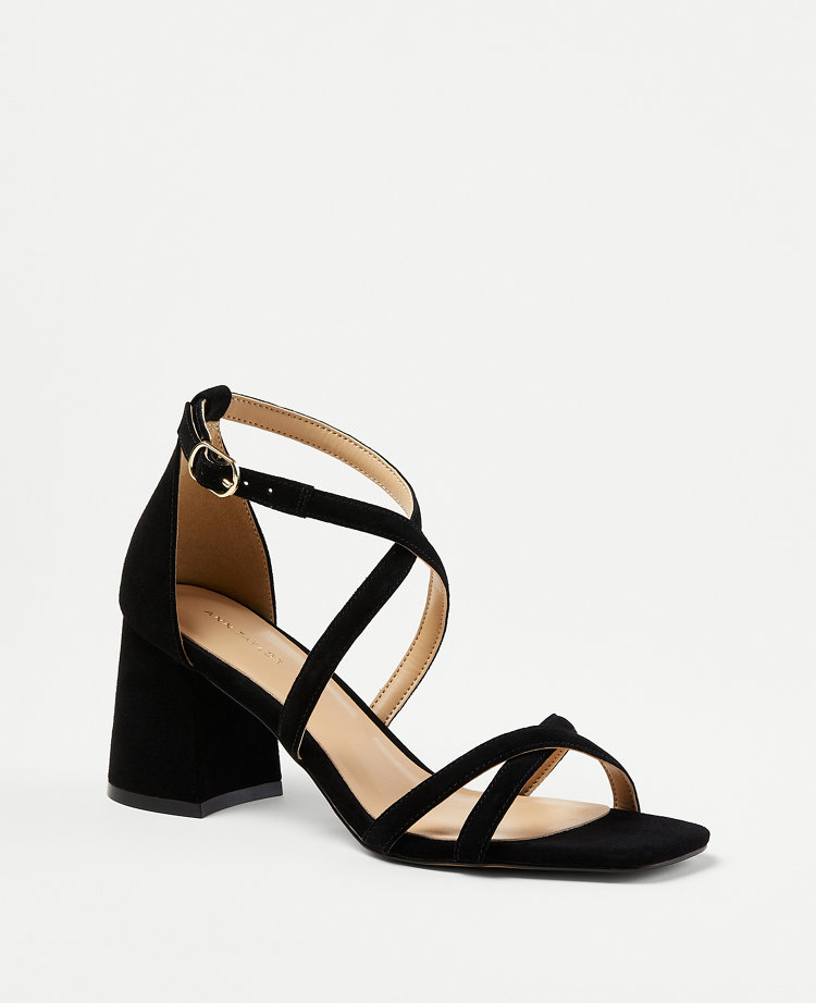 Ann Taylor Suede Cross Strap Block Heel Sandals